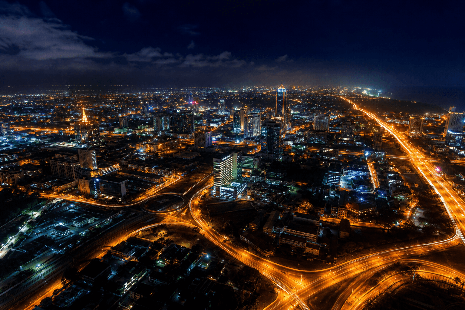 Aerial night view of Accra, Ghana